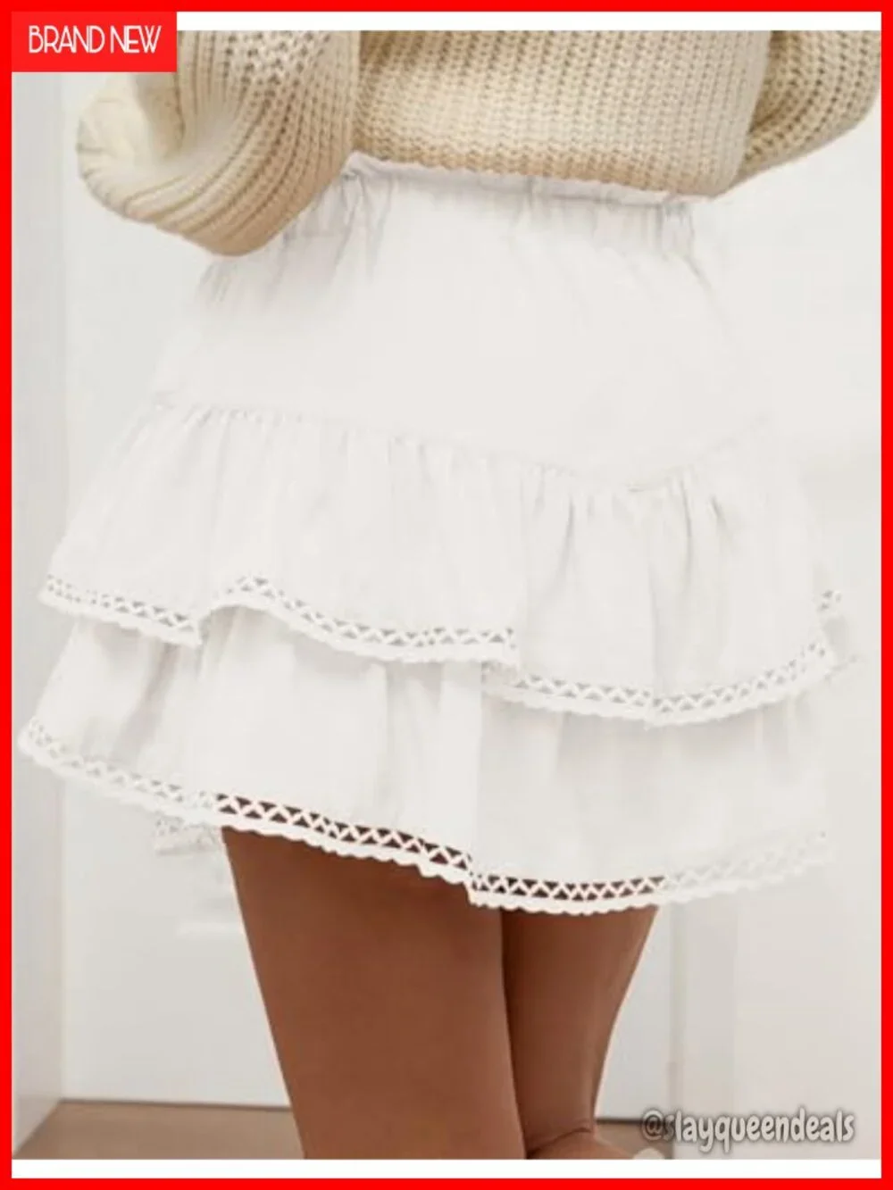 Flowy Skort with Ruffle Tiered Hem and Crochet Trim, High Waist, Mini Length,